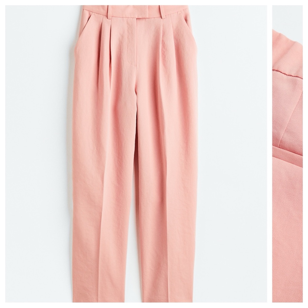 NWT H&M Tailored High-rise Wide Tapered Ankle Trouser Pant Powder Pink Size 16